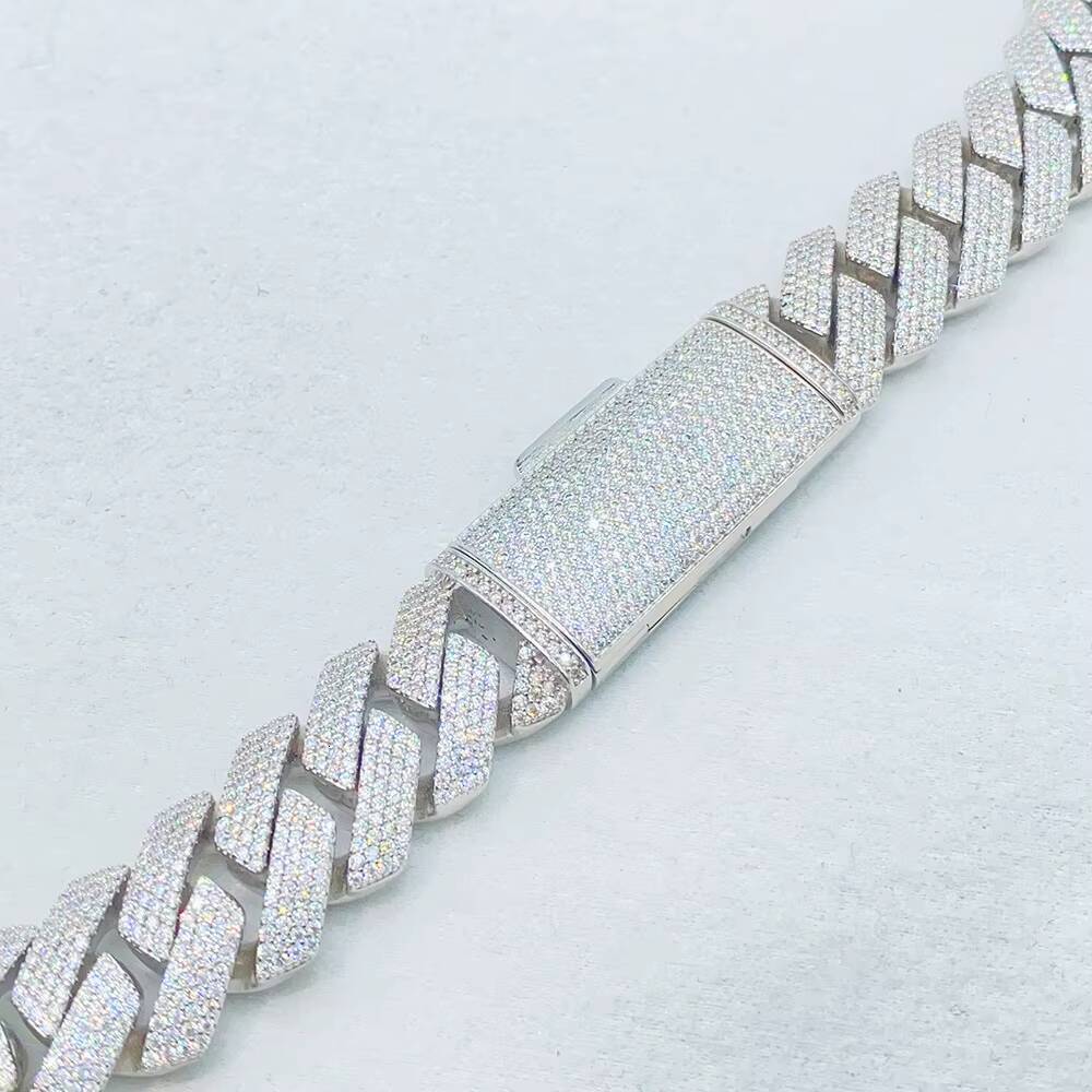 925 Silver Moissanite Mens Necklace 18mm CrossBorder Europe United States 4Row Essential HipHop Trend Personality Collarbone