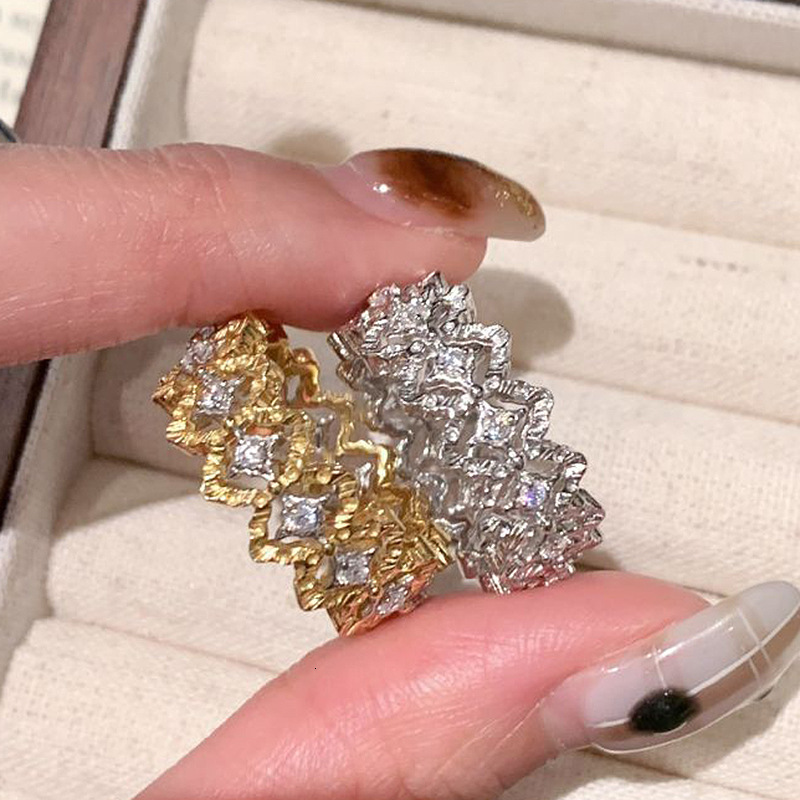 Luxury Brand Designer Jewelry Xiaohongshu Hot-Selling Hollow Lace Edge Ring For Women 2025 New Ancient Gold-Plated Silver Ring One Piece Dropshipping