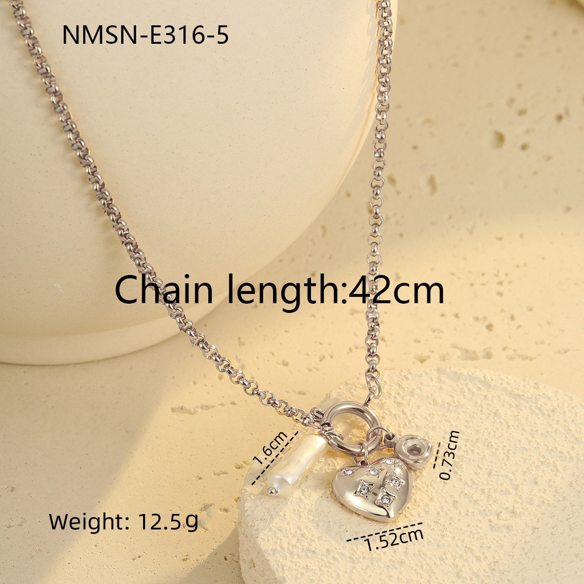 New Inlaid Dia Heart Pendant Necklace Light Niche High-end Stainless Steel Bracelet for Women - view 8
