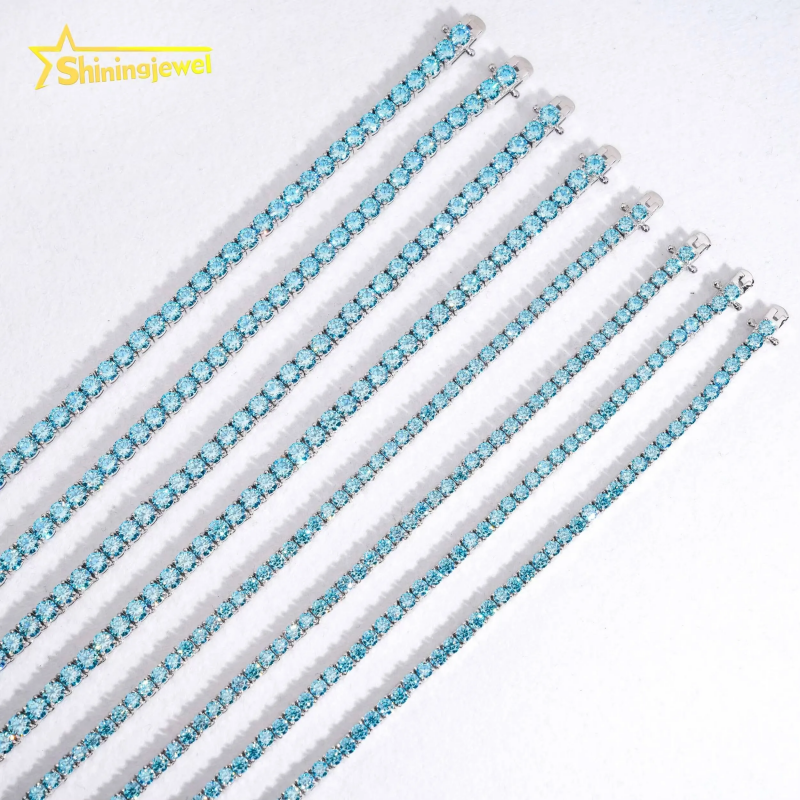 Rainbow Green Rainbow Blue Rainbow Purple Color Moissanite Tennis Necklace Bracelet Hip Hop Jewelry Tennis Chain