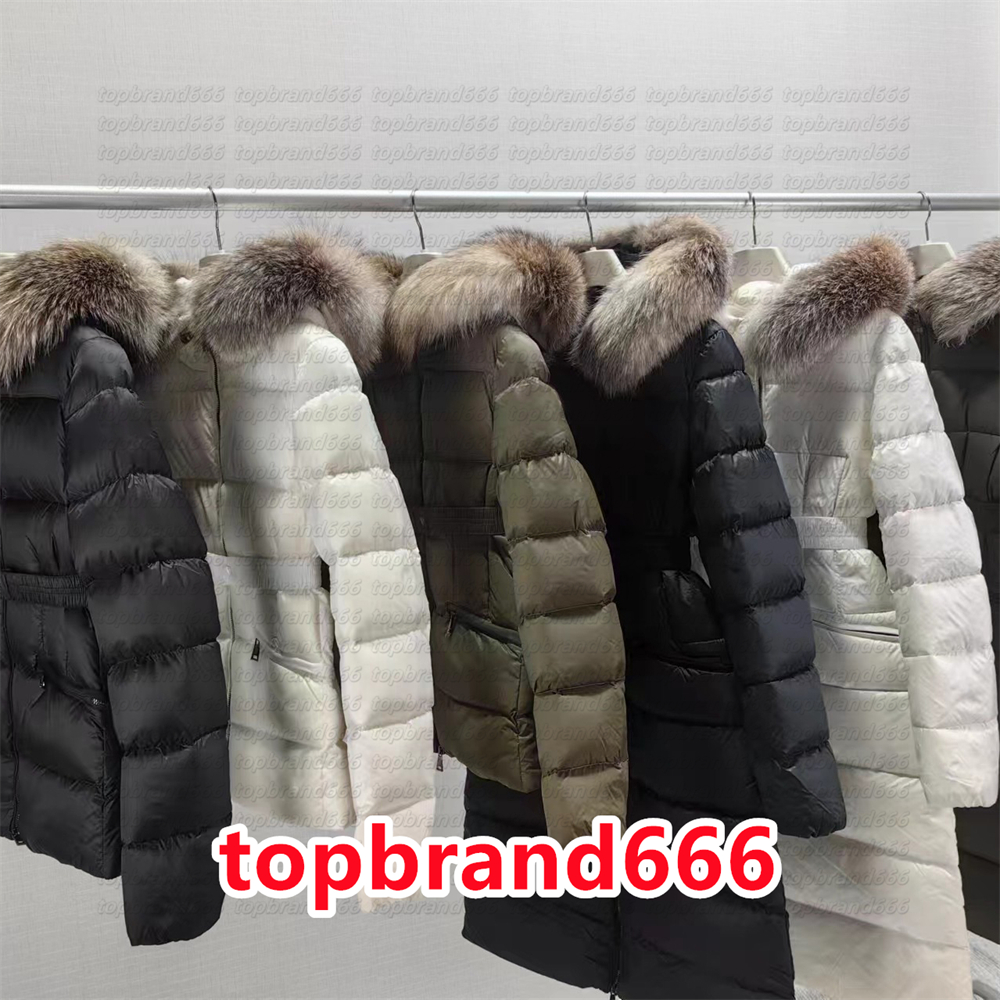 Women Down Jacket Designer Women Winter Jacket Natural Fur Collar Long Coat Premium Puffer Jackets Waist Retraction Coat Female Designer Coats Outerwear Jacket