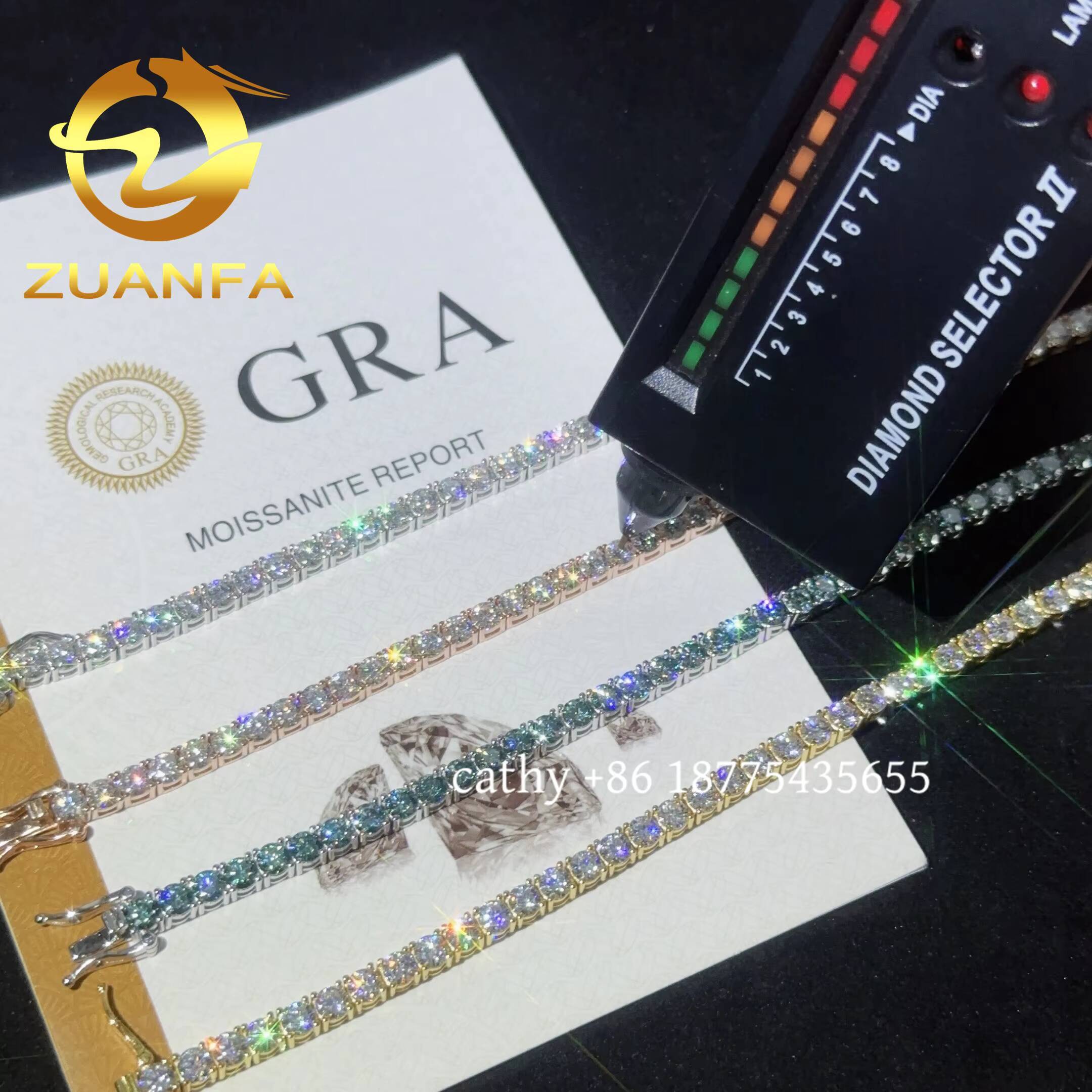 Pass Diamond Test Blue Green 3mm 4mm Moissanite Tennis Bracelet Silver 925 Hip Hop Tennis Bracelet for Men Women