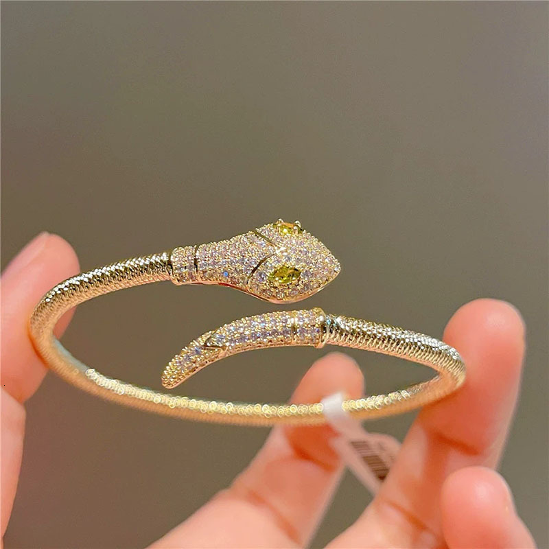 Luxury Brand Designer Jewelry Real Gold Plated Zircon Snake Open Bracelet New Chinese Style Fashion Light Luxury Bracelet High-End Exquisite Jewelry Wholesale