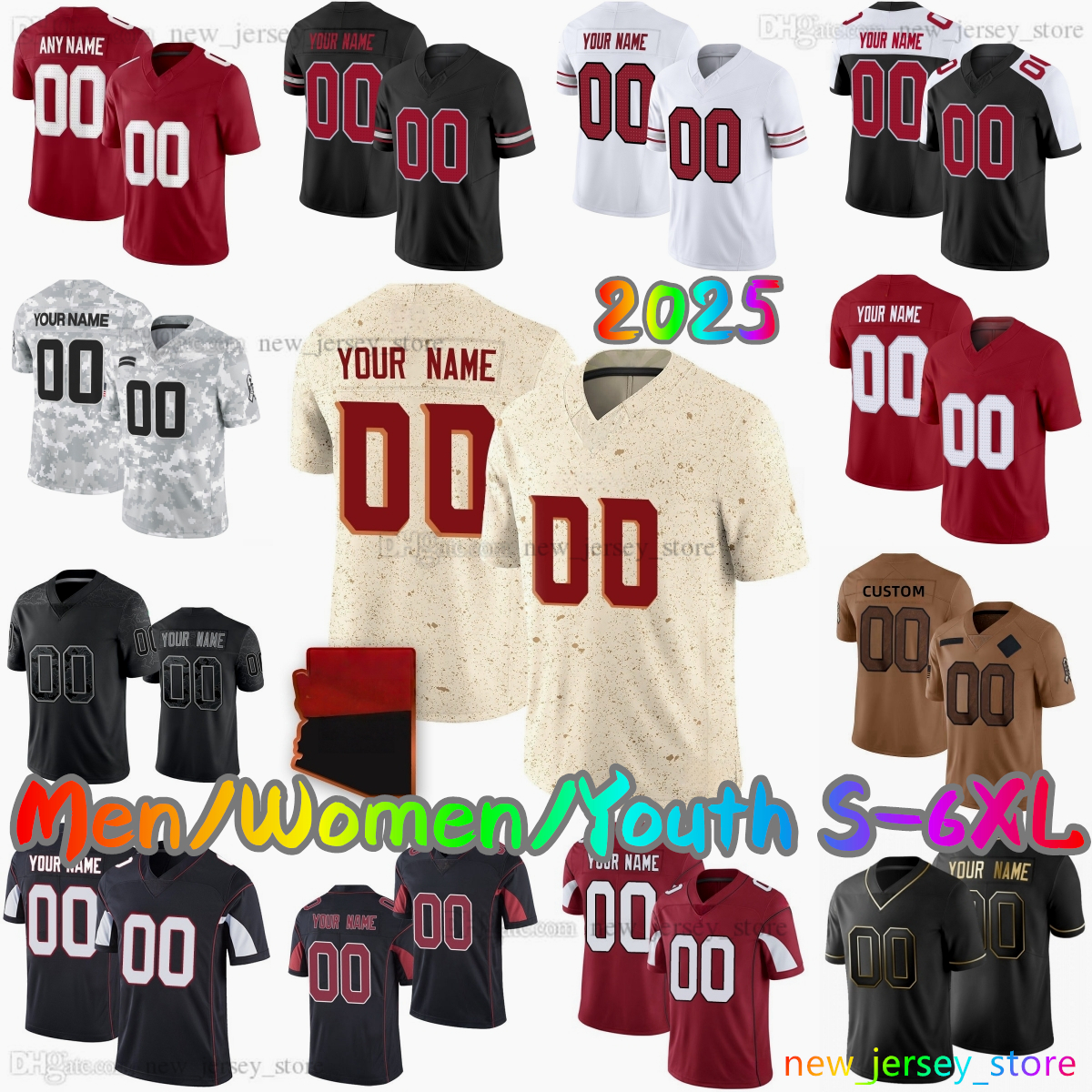 2025 Custom S-6XL DIY 1 Kyler Murray Football Jersey 18 Marvin Harrison Jr 3 Budda Baker 85 Trey McBride 70 Paris Johnson Jr. 86 Zach Ertz 6 James Conner Stitched Jerseys