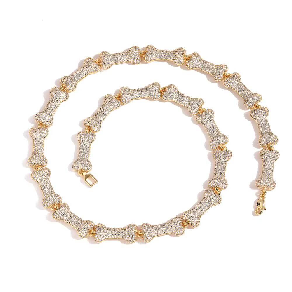 New Arrival 10mm Mens Hip Hop Necklace Jewelry Iced Out CZ Fully Diamond Bone Necklace Chain