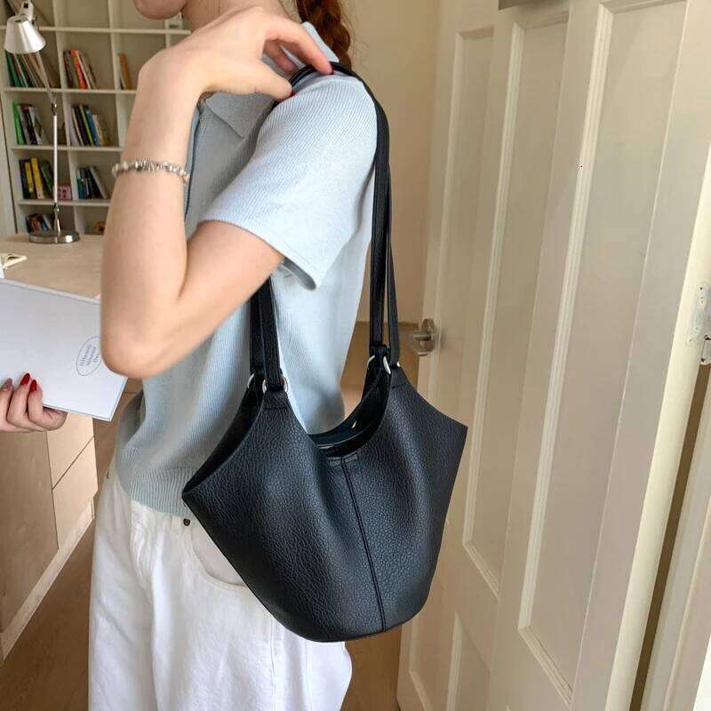 Branded Shoulder Bucket Bag Set For Women 2-In-1 Soft PU Leather Pure Color Large Capacity Shopper Tote Designer Handbags