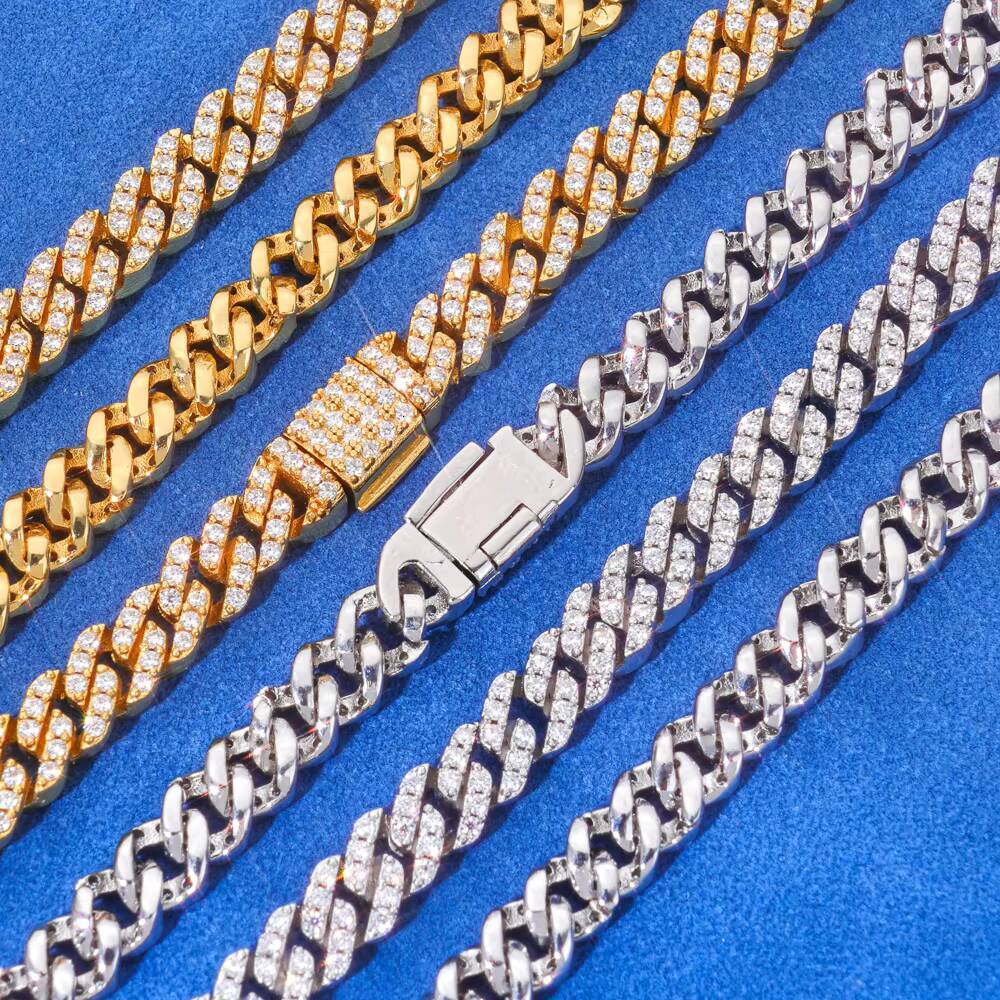 Eskeem Hip Hop Necklace S925 Silver Iced Out VVS Moissanite Cuban Link Chain 5mm Flip Buckle Single Row Thin Cuban Chain Jewelry