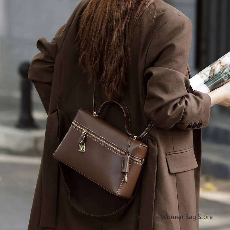 2025 New Genuine Women's Handbag Palm Pattern Cow Leather Lunch Box Bag Gigi Same Style Single Shoulder Slant Cross Body