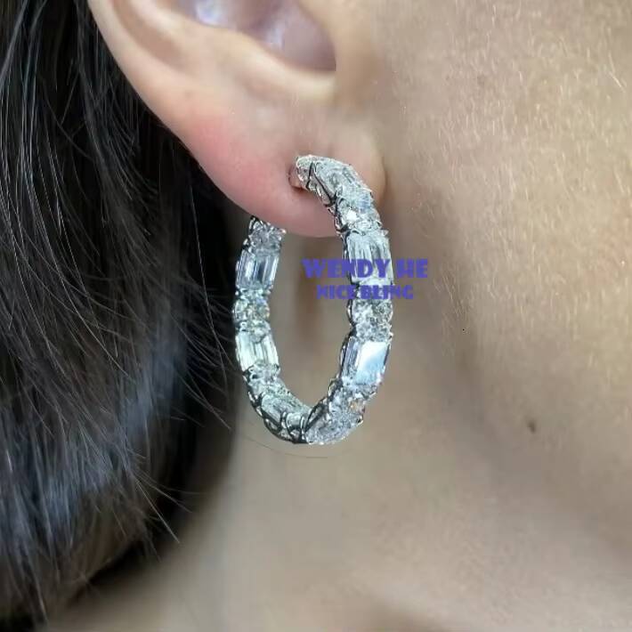 Luxury Design S925 Sterling Silver Moissanite Diamond Earrings Women Fashion Jewelry Hoop Earrings