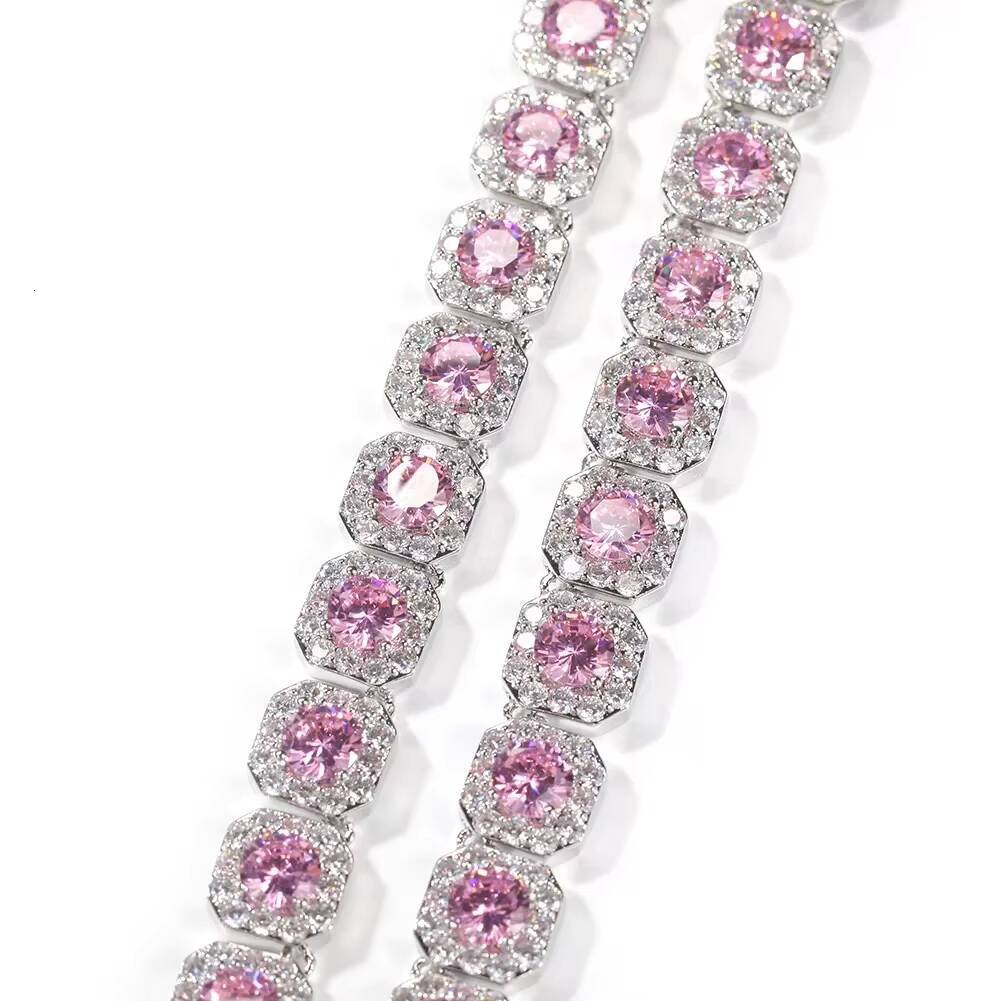 Luxury Diamond Women Cluster Necklace White Gold Plated Iced Out PinkBlue CZ Clustered Tennis Chain
