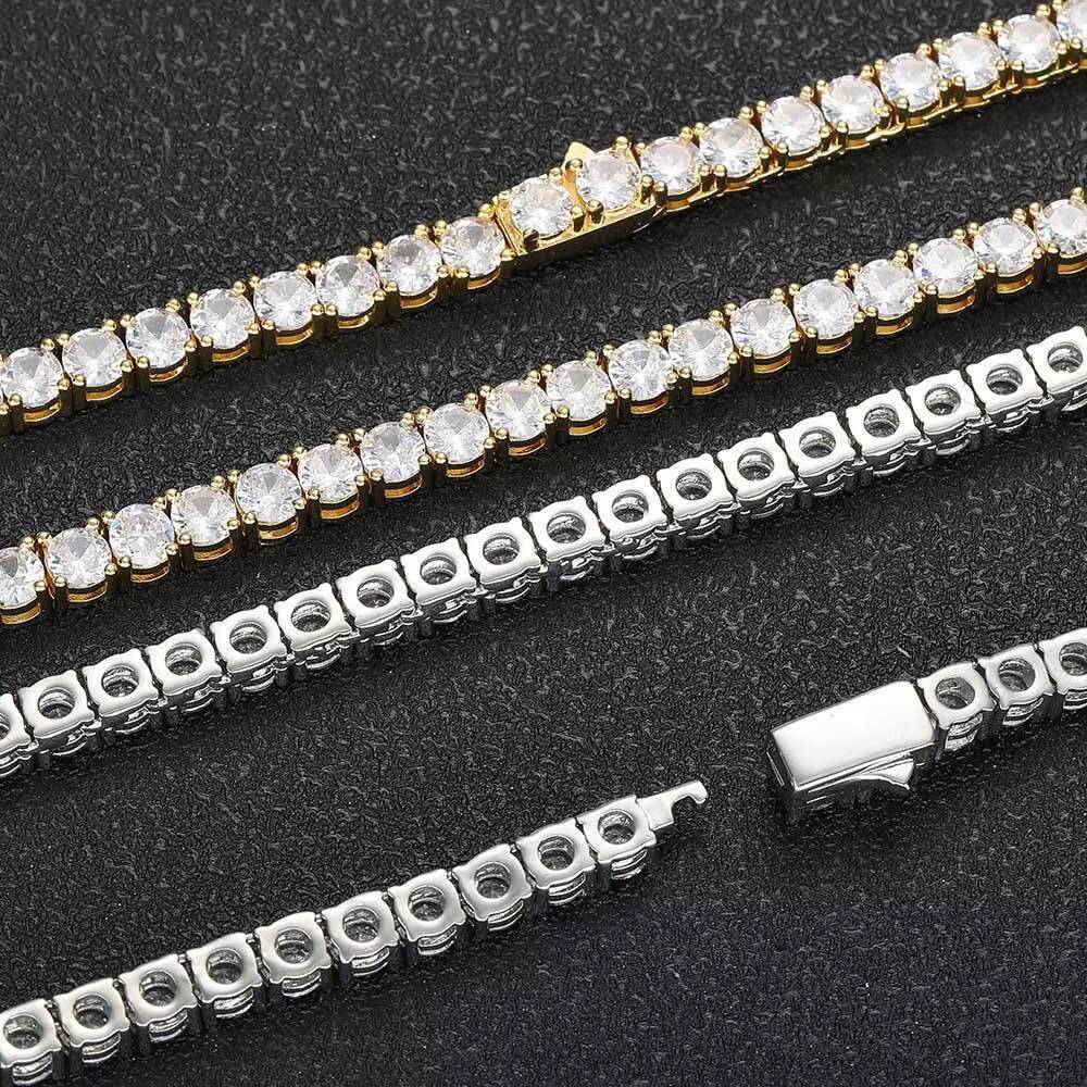 New Spring Clasp Diamond Tennis Necklace 14k 18k Gold 3mm 4mm 5mm Iced Out CZ Tennis Chain