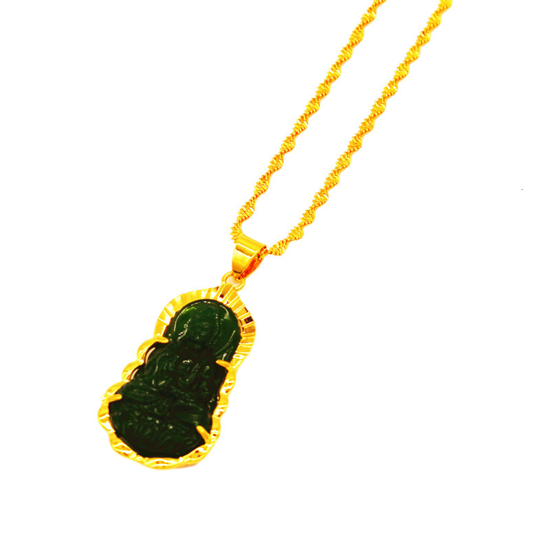 Durable new Vietnamese gold jewelry gold inlaid jade Guanyin Buddha Pendant Necklace for men and women 250818