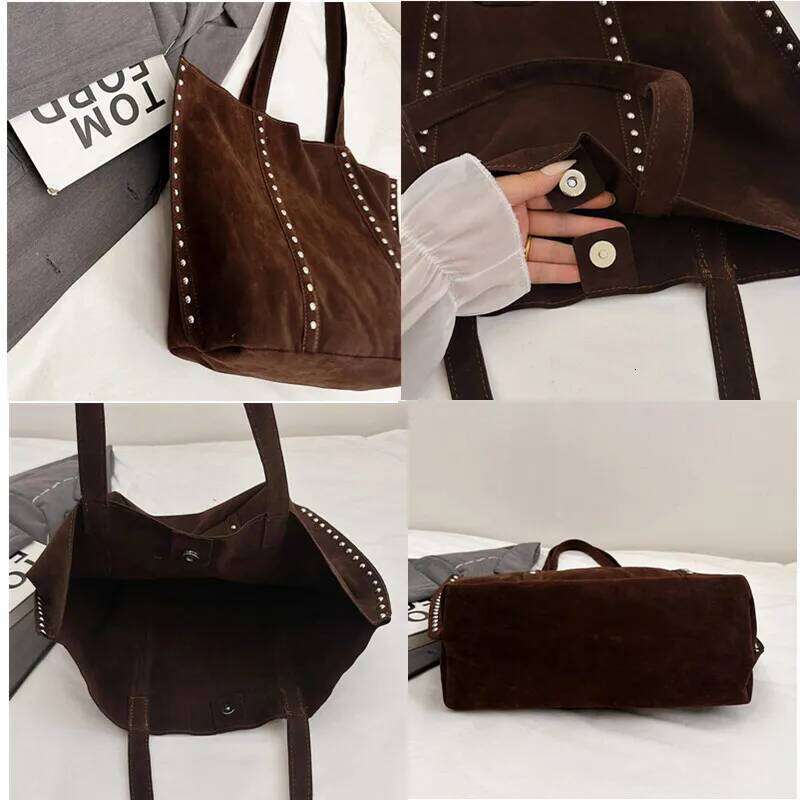 Fashion American Retro Large-Capacity Tote Imitation Deerskin Veet Niche Design Bag Boston Tote Texture Shoulder Armpit Bags