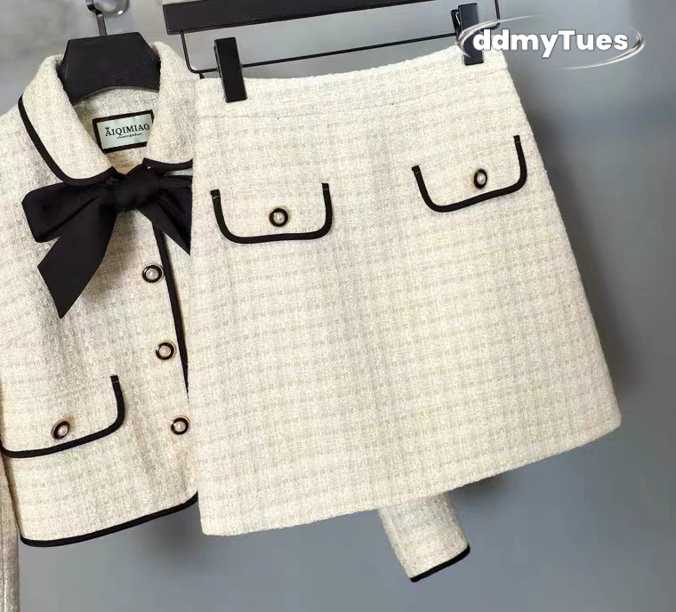 Two Piece Dress TWO PIECE OUTFIT Women Tweed Jacket And Skirt Set Long Sleeve Blazer For Dropshipp 230222 ddmythur ddmythur ddmythur ddmythur