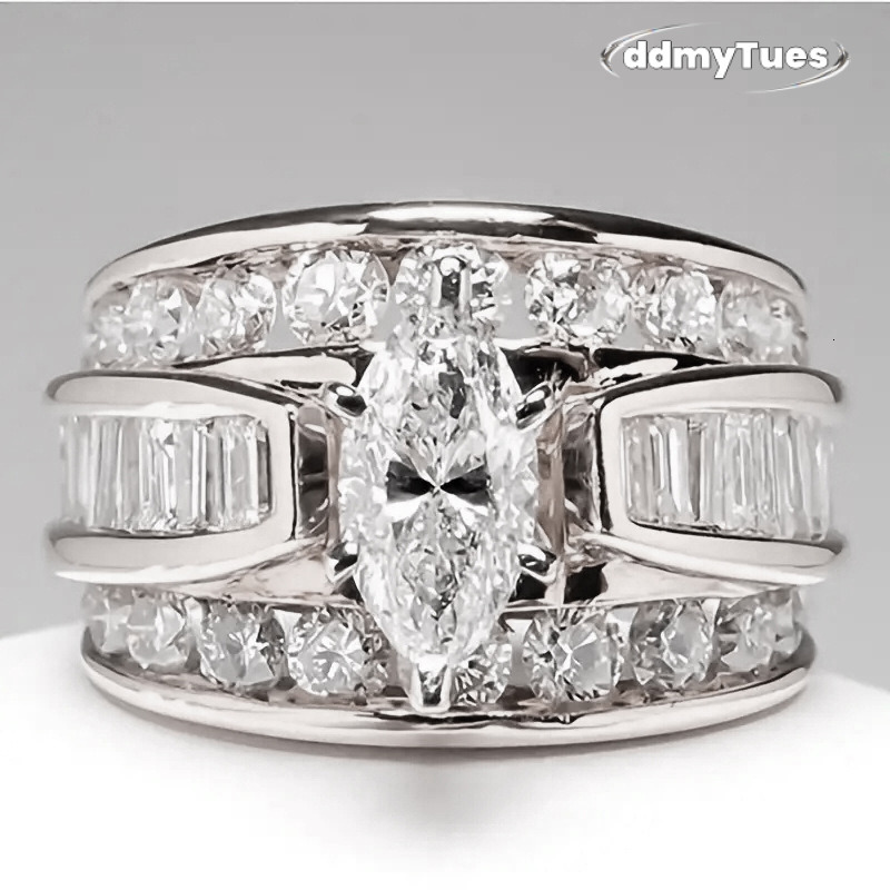 Hot Sale New Arrival Jewelry Sier&Gold Fill Marquise Cut White Topaz CZ Dia Party Women Wedding Bridal Ring for Birthday Gi ddmythur