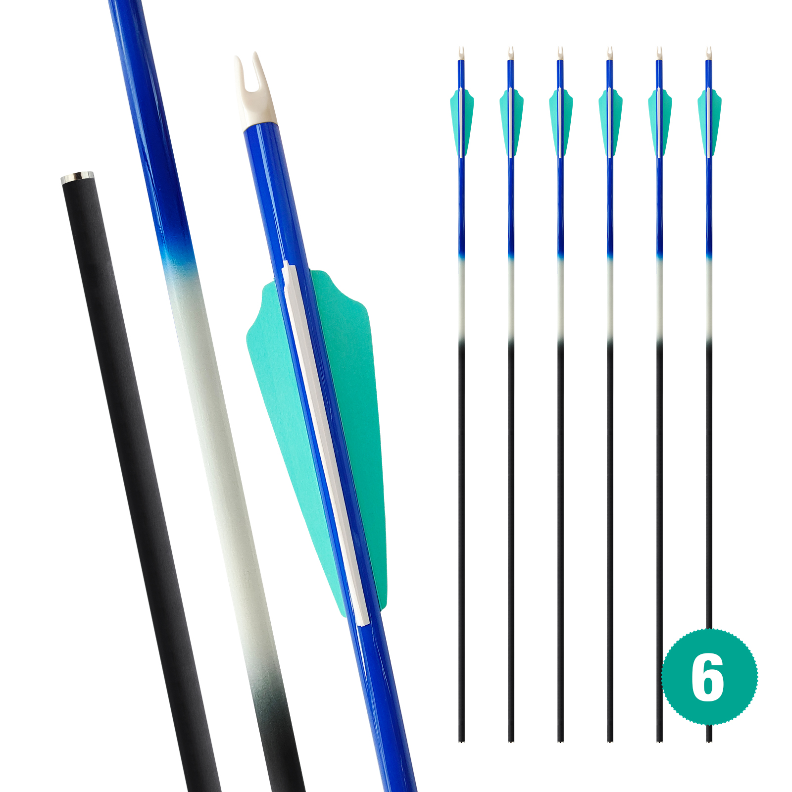 New Arrival ID 6.2mm Carbon Targeting Arrows Gradient Arrow Shaft 31inch Training Arrows for Recurve Bow & Compound Bow Spine 350-1300 12Pcs, 6Pcs