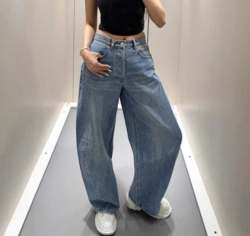 South Oil Quality 2025 Spring/Summer New Style Hot Diamond Medium High Waist Wide Leg Jeans Bent Knife Casual Floor Pants Women H25509