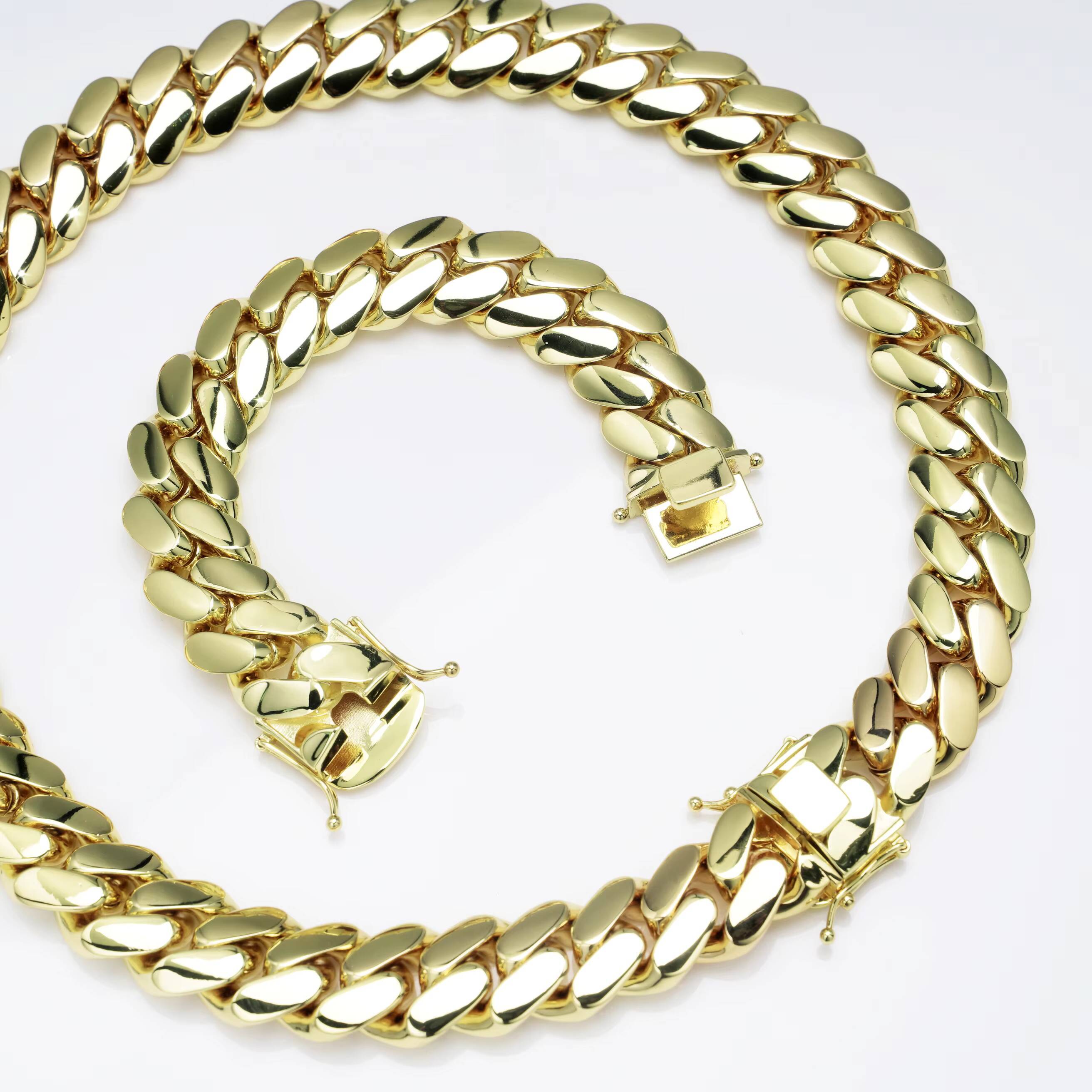 Miami Cuban Chain moissanite chain necklace 10k 14k Gold cuban link chain fashion jewelry necklaces