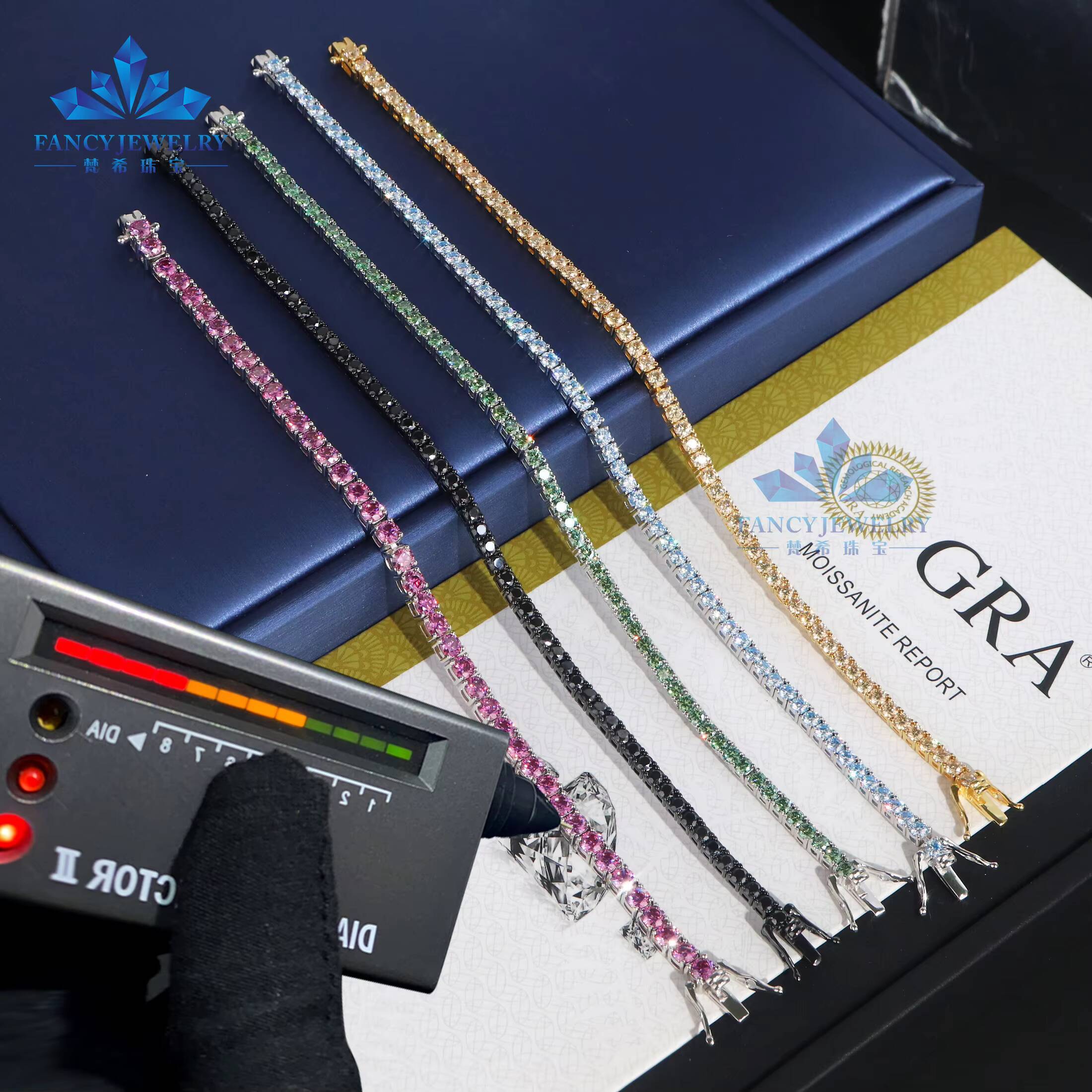 Fashion Gemstone Tennis Bracelet Women Jewelry18K Gold Plated Black Pink Yellow Blue Green Bracelets for Girls