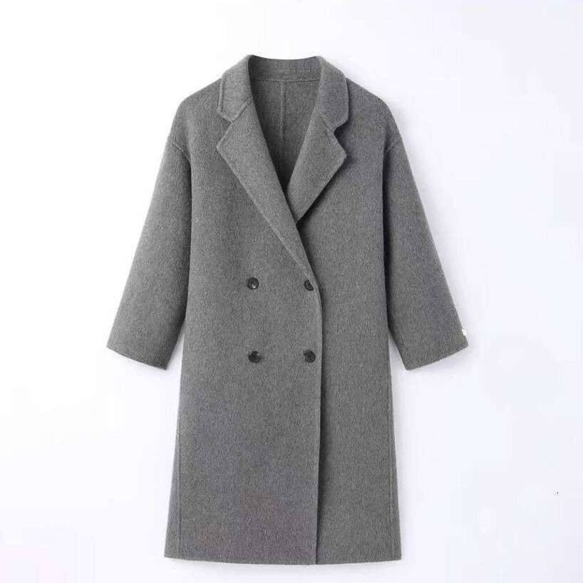2025 Autumn Winter New Double-Sided Wool Women, Long Cashmere Korean Style Loose Woolen Jacket, Elegant Slimming Coat for Women