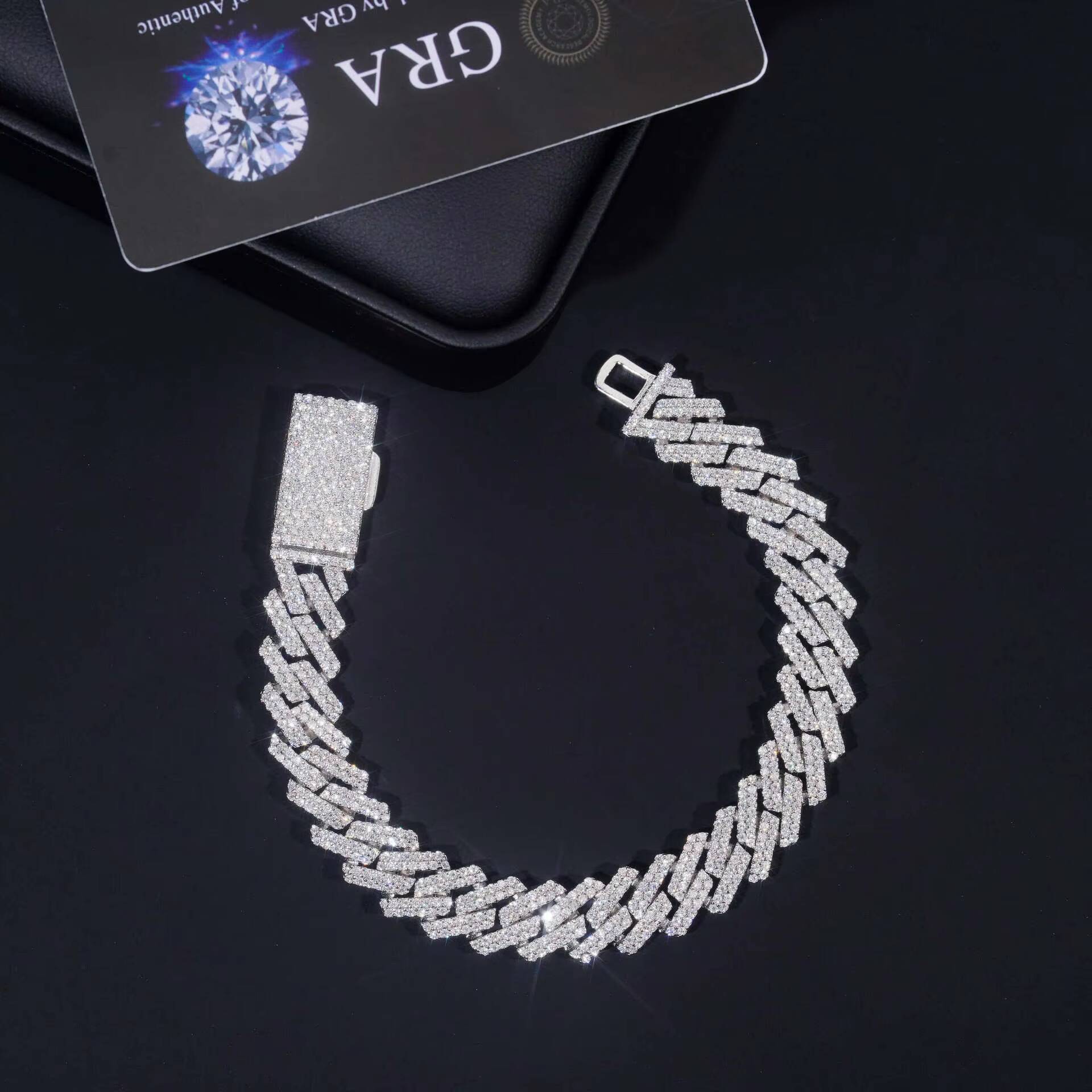 12mm Fashion Cuba Necklace 925 Silver Full Diamond Bracelet Personalized TwoRow Moissanite Hot CrossBorder Foreign Trade Item
