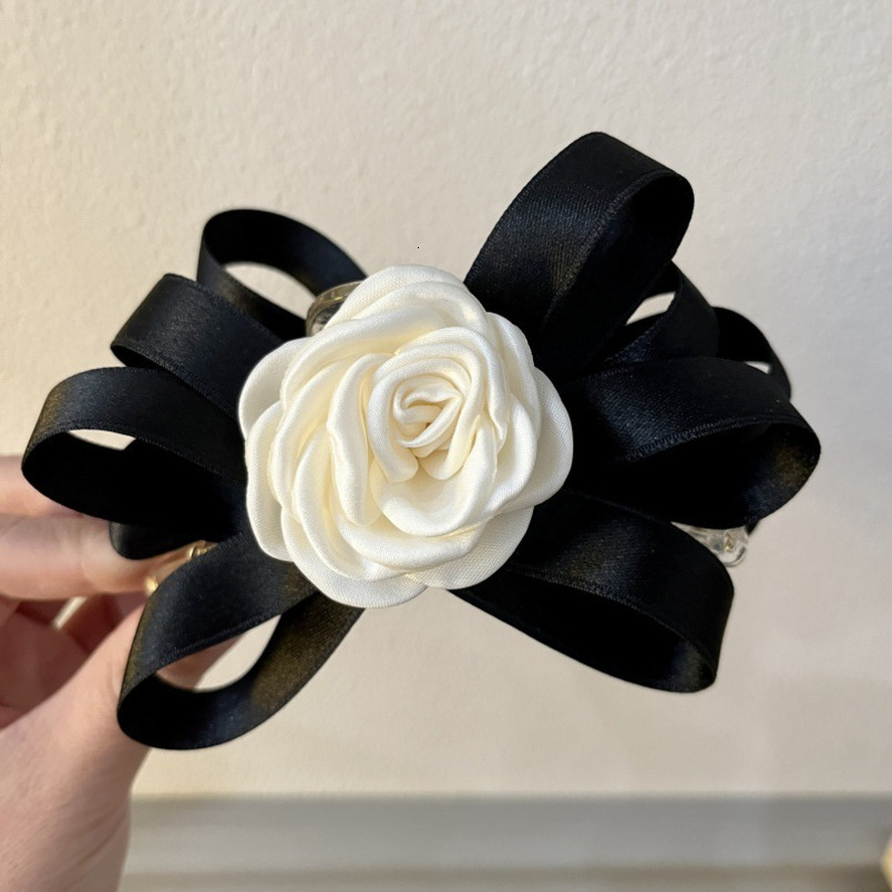 White Camellia Korean Style Small Fragrance Bow Claw Large Hair Shark Back of Head Clip