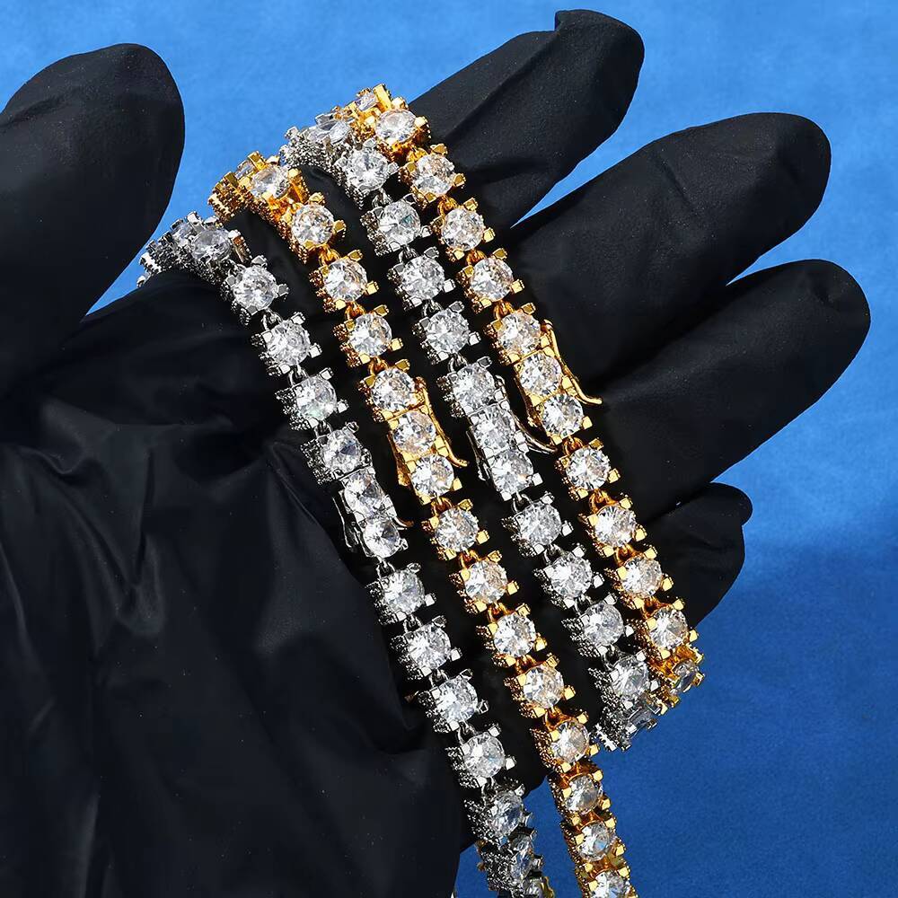 Eskeem Luxury Jewelry S925 Sterling Silver Moissanite 6mm Tennis Chain Necklace Bracelet Shining Brilliant Diamond Pass Test