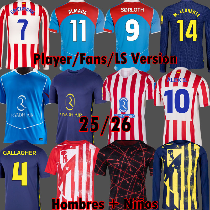 Atleticose soccer jerseys Madrids GRIEZMANN 25 26 LLORENTE KOKE ALEX BAENA ALMADA ATM football shirt kids kit sets uniforms ALVAREZ 2025 2026 GALLAGHER shirts