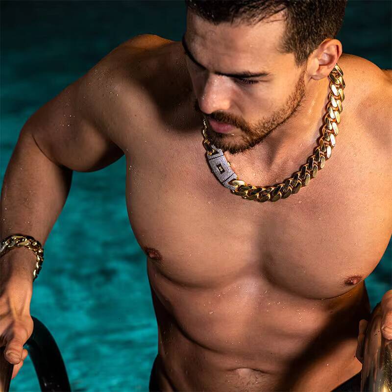 Hip Hop Jewelry Wholesale 14K 18K Gold Plated Monaco Chain Classic Pav Lock Choker Heavy Miami Cuban Link Chain Mens Necklace