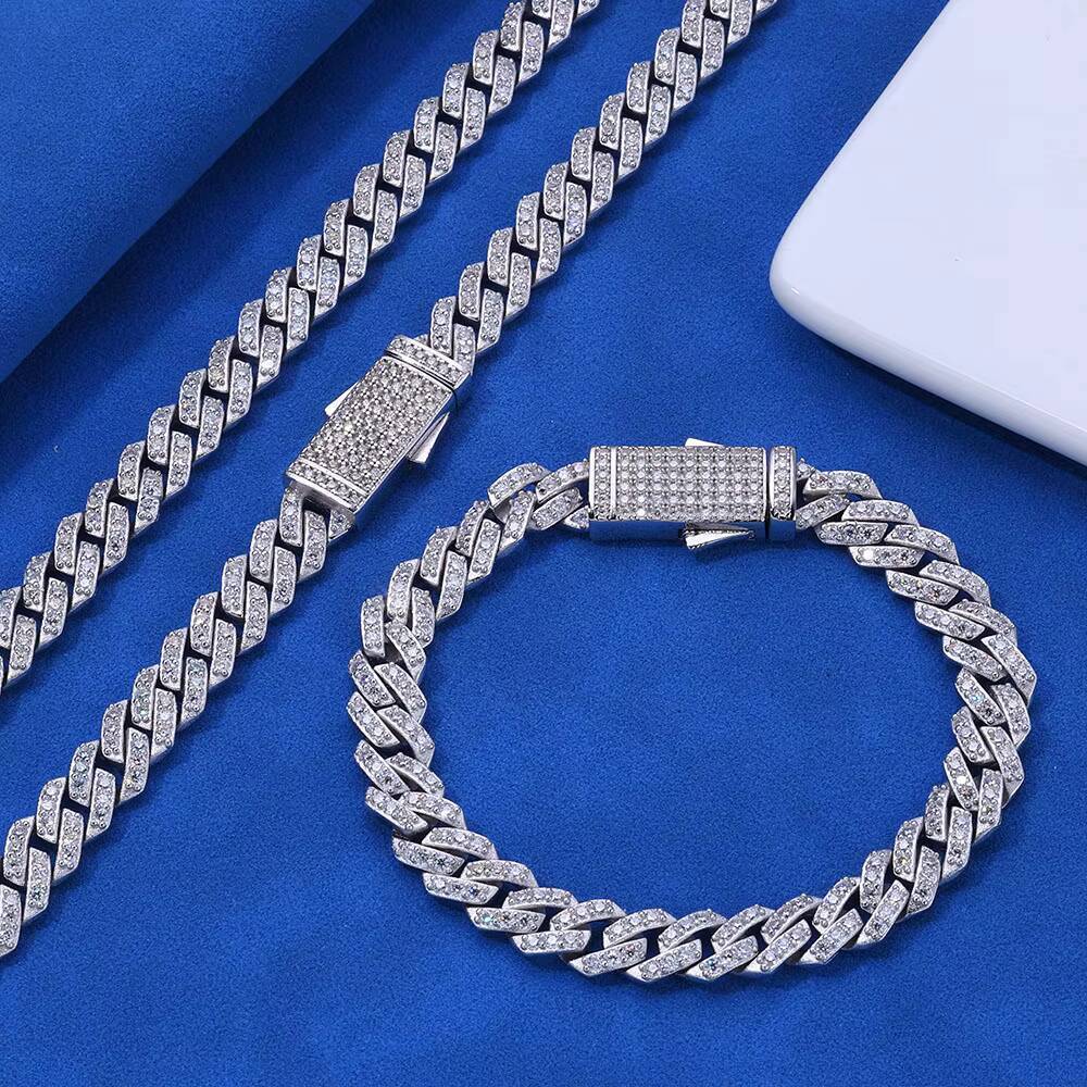 Fine Jewelry Pass Diamond Tester Iced Out Prong Setting Vvs Moissanite 8mm Cuban 925 Sterling Silver Cuban Link Chain Necklace