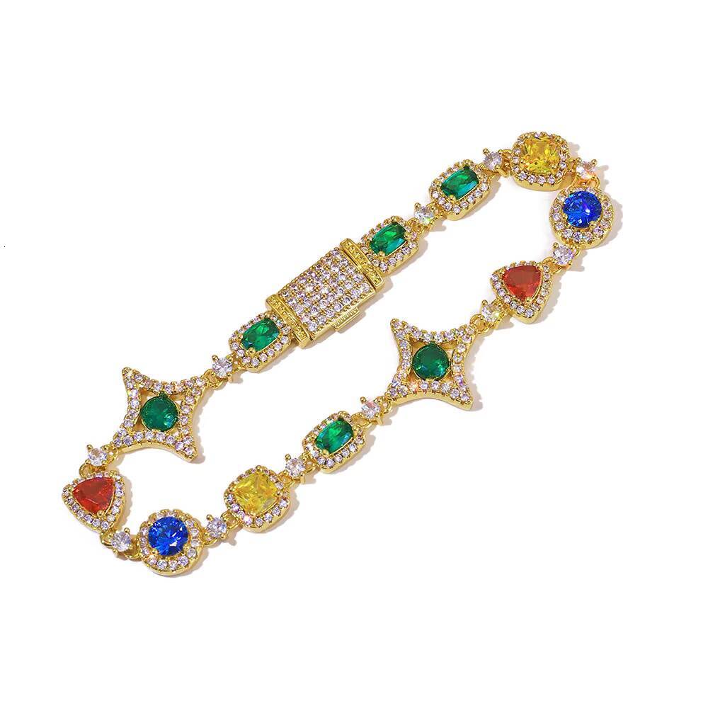 Eskeem Hip Hop Geometric Bracelet Colorful Gemstone Link Chain Multicolored Cubic Zirconia Bling Jewelry Gift