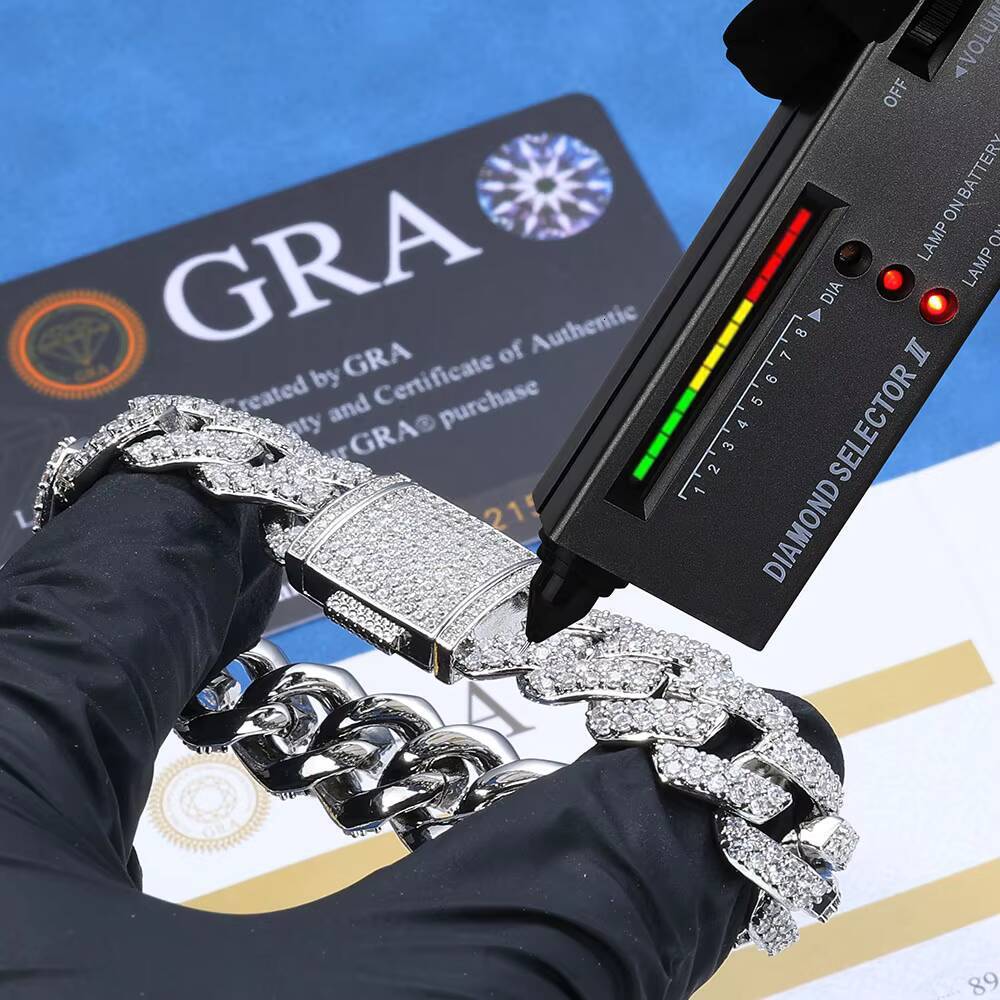 Fine Jewelry 925 Sterling Silver 15mm Shining Diamond Cuban Link Chain Passes Diamond Tester VVS Moissanite Necklace