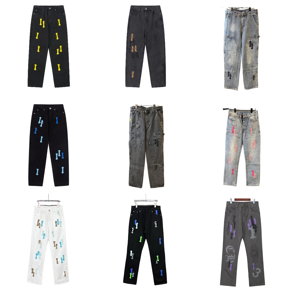 designer jeans men baggy jeans new mens womens jeans designer make old washed straight trousers Fashionable street design casual men's Hip Hop Street jeans
