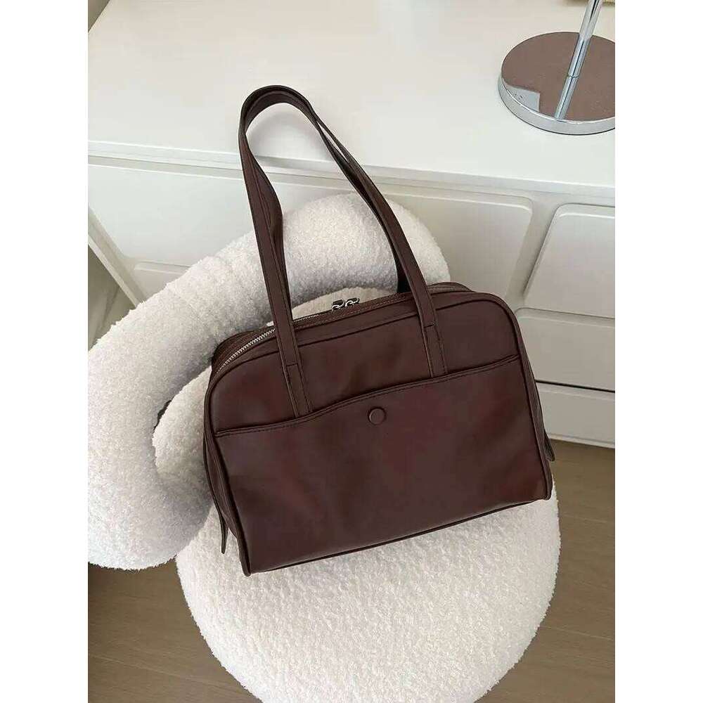 Korean Sle Retro Tote Women's Oulder Bag Commuter Handbag Large Capaci Casual Faion PU Leather Zipper Closure