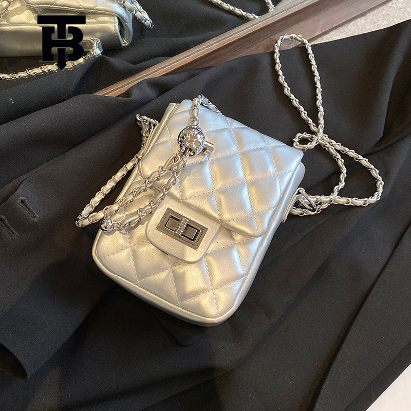 TB BHULAMTE Silver Mini Women's Vertical Handbag New Fashionable High End Quilted Chain Phone Bag Designer Luxury Summer Shoulder Cross Bag Free 