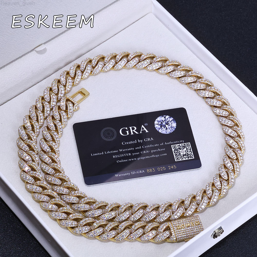 Hip Hop Jewelry 15mm Three Row Diamond Cuban Link Chain Personalized Custom 925 Silver Moissanite Cuban Necklace for Women