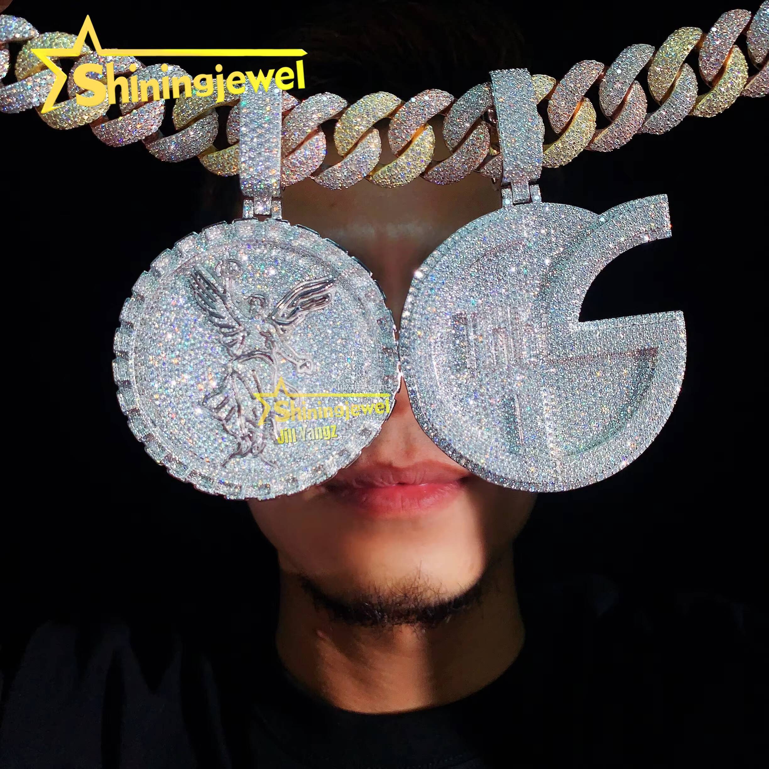 Rainbow Plated 20mm Cuban Links 3 Tone Plated Top Quality Chunky Heavy Rapper Jewelry Iced Out Moissanite Diamond Cuban Chain