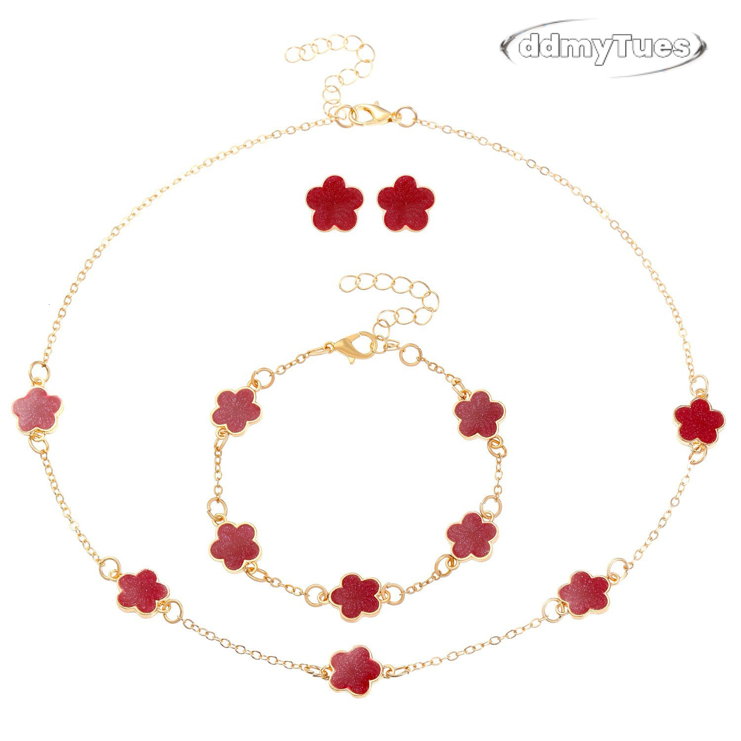 Chic Floral Accents - Complete Matching Bracelet/Necklace with Delicate Five Petal Design ddmythur