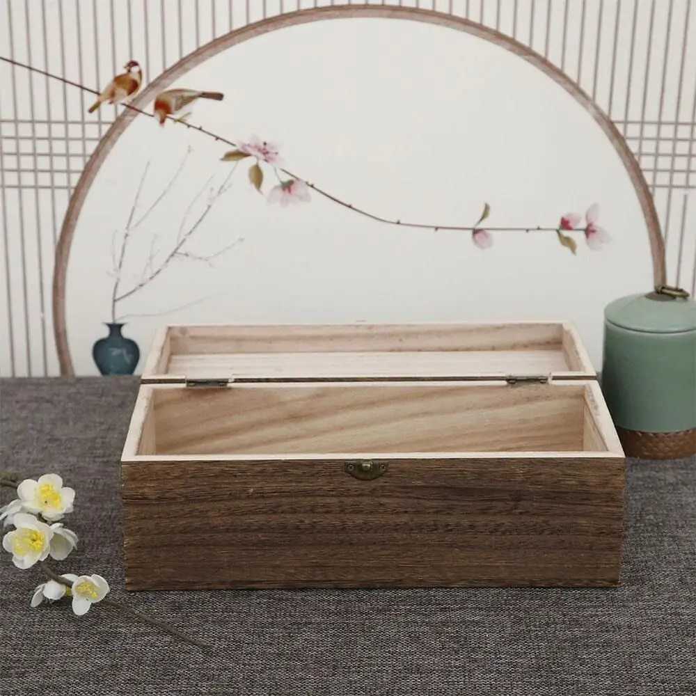 High Quality Wooden Rectangular Wooden Box Vintage Flip Lid Craft Box Pine Treasure Chest Storage GBuChaJia