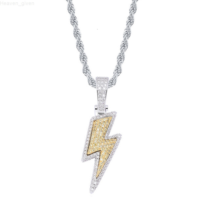 Wholesale Hip Hop Hipster Jewelry Gold Plated Micro Pave AAA CZ Lightning Pendant Necklace