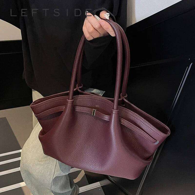 LEFTSIDE Big Short Handle PU Leather Tote Bags For Women 2024 Y2k Ladies Shoulder Bag Females Retro Simple Handbags And Purses