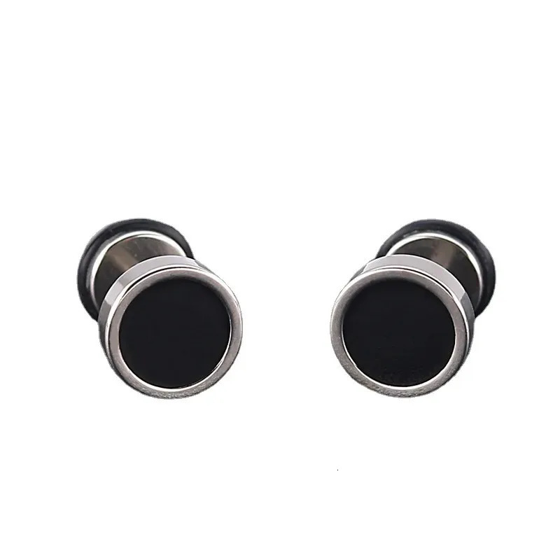 2pcs 16G Steel Mens Earings Round Black Oil Drip Stud Earrings For Men Fashion Stainless Steel Punk Jewelry Gift 250829