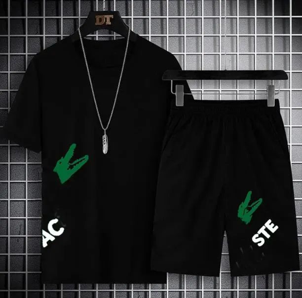 Designer tracksuit casual Shorts mens t shirt Tracksuit Flocking Letter Print Cotton T Shirt Shorts Set Summer Sports Breathable Basketball Suit Men Streewear gym