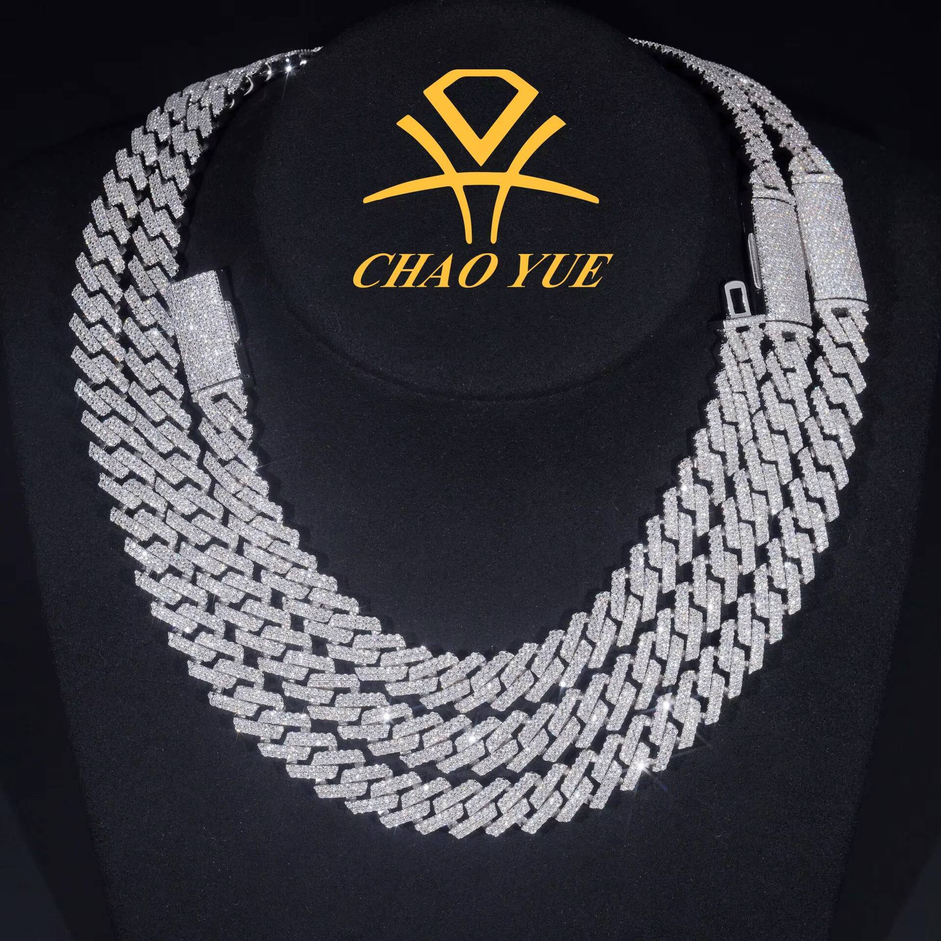 12mm Fashion Cuba Necklace 925 Silver Full Diamond Bracelet Personalized TwoRow Moissanite Hot CrossBorder Foreign Trade Item