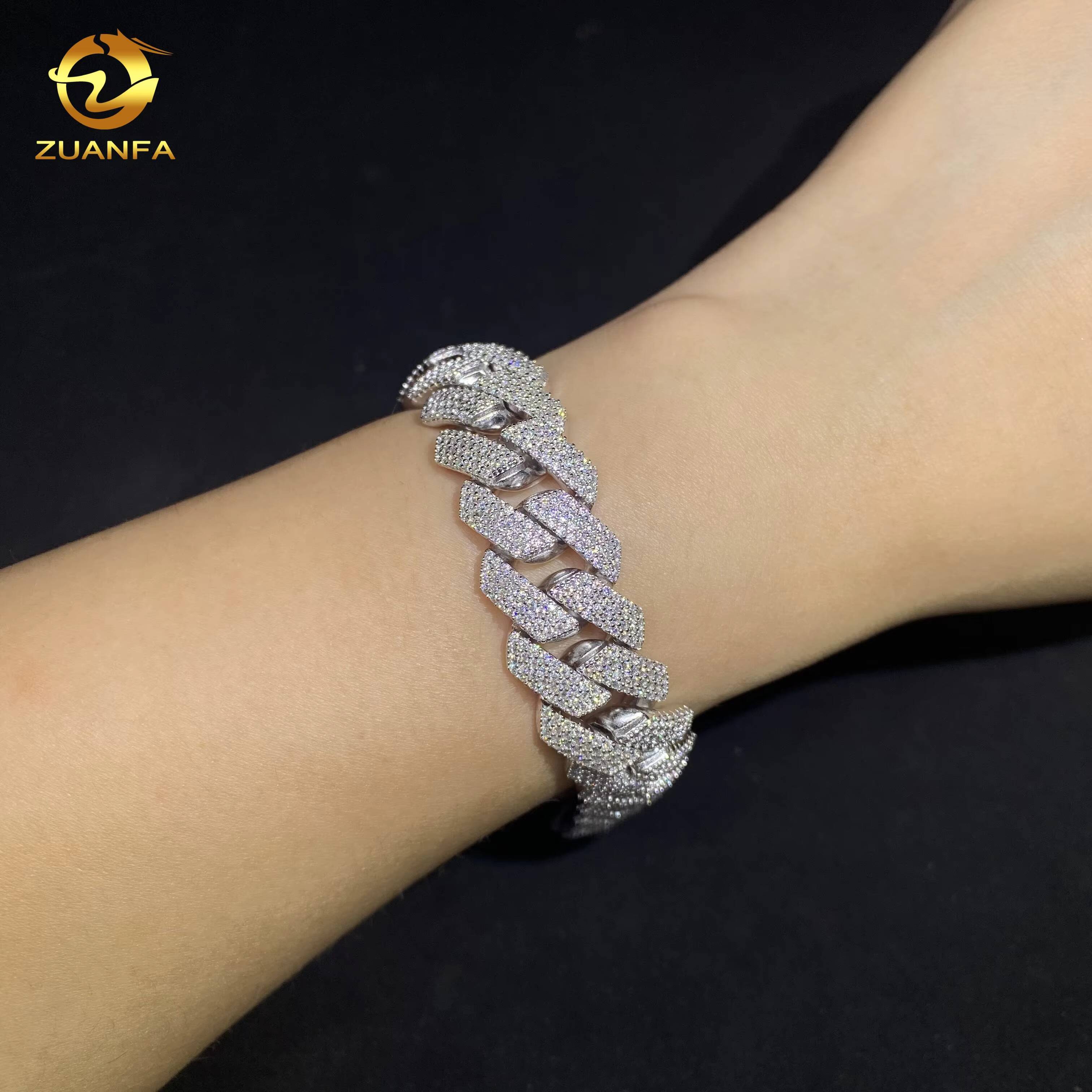 15mm 4Rows Iced Out Diamond Hip Hop Rapper Jewelry Bracelet 925 Silver VVS D Moissanite Thick Miami Cuban Link Chain Necklace