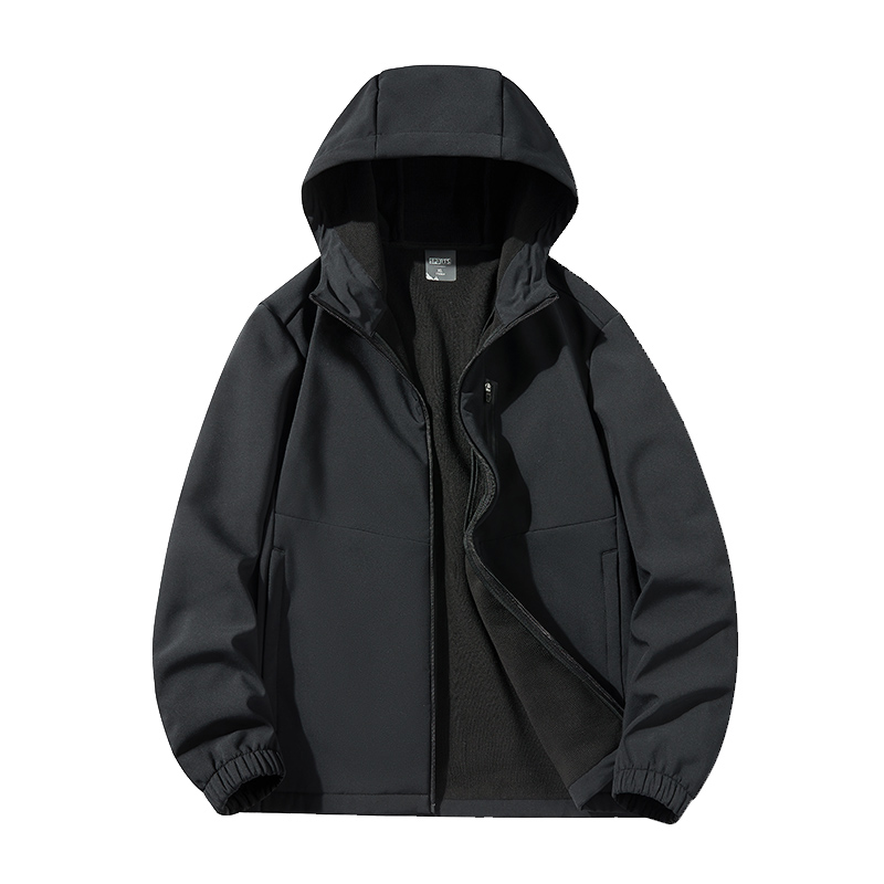 Warm Outdoor Hooded Soft Shell Jacket Waterproof Windproof