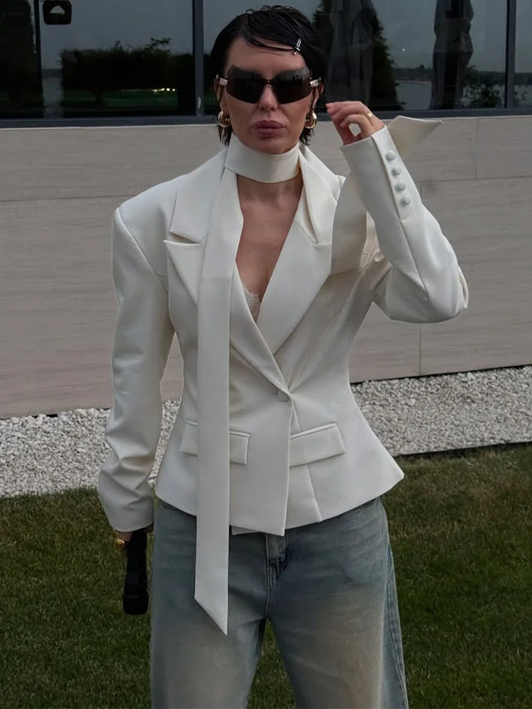 Trendix Solid Slim Elegant Jacket Womens Autumn Lace Up Patchwork Long Sleeve Bodycon Blazer Femme Office Coats 250901