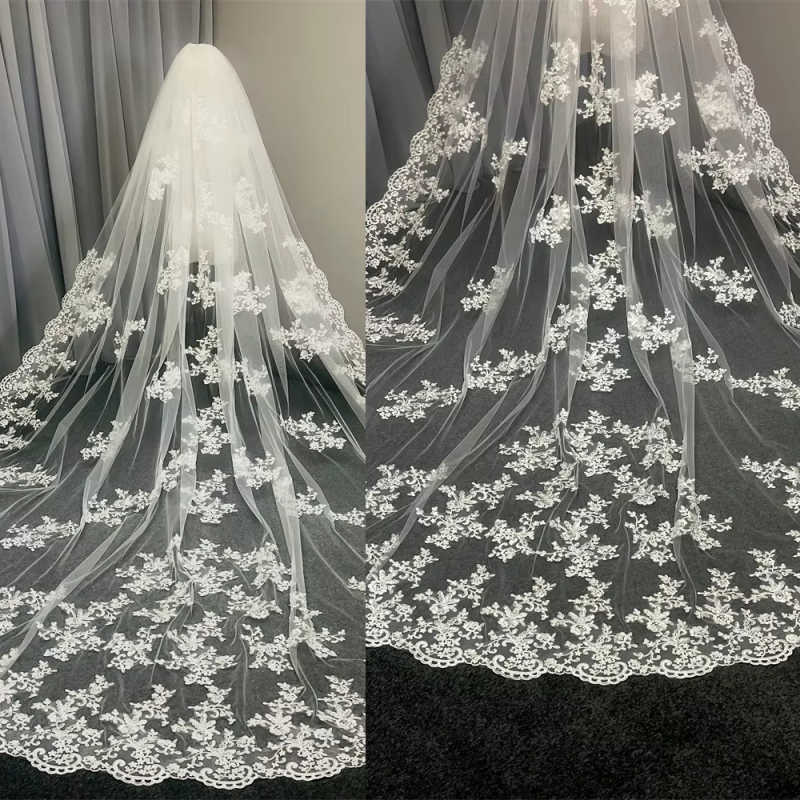 New pattern Cathedral Length Bridal Veil Lace Veil Wide Veil 1 Layer Wedding Veil Metal Comb Real Photo