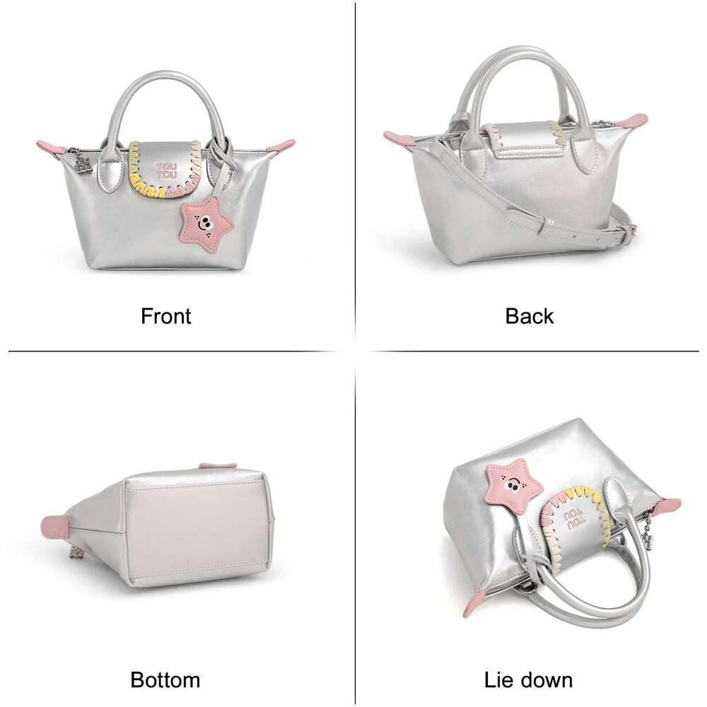 TOUTOU Women Handbag Five Star Pendent Zipper Tote PU Leather One Shoulder Crossbody Female Portable Makeup Cosmetics Bag