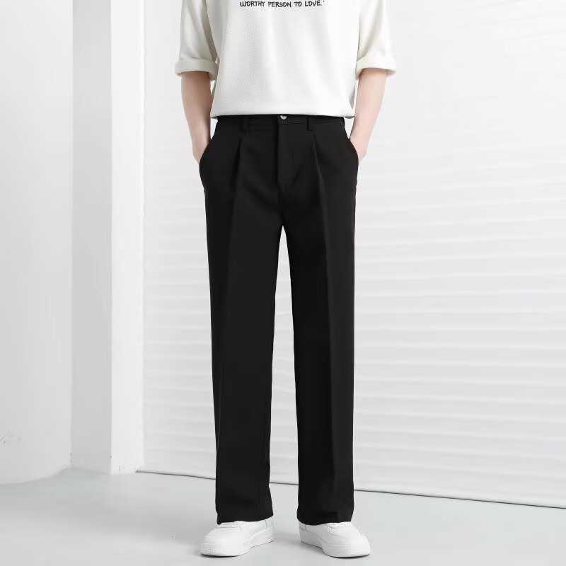 Summer high-end draped men's trousers, loose straight-leg pants, thin casual trousers, trendy wide-leg suit pants L250901